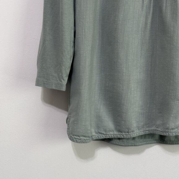 J Jill Embroidered Shirt Top S Sage Green V Neck 3/4 Sleeve Boho Casual Floral - Picture 4 of 9